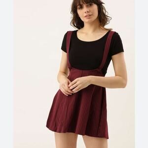 New FOREVER 21 Striped Woven Pinafore Pinstripe Suspender Mini Skirt Dress M